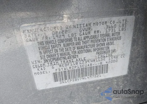 2022 Nissan Kicks S Xtronic Cvt z USA, uszkodzony, nr VIN 3N1CP5BV7NL497821